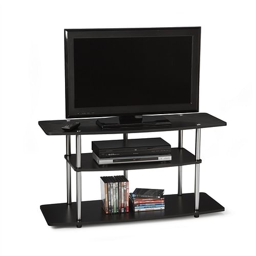 3-Tier Flat Screen TV Stand in Black Wood Grain / Stainless Steel - Free Shipping