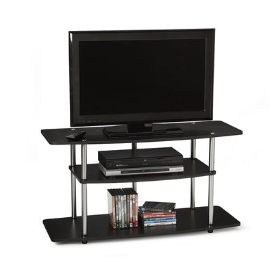 3-Tier Flat Screen TV Stand in Black Wood Grain / Stainless Steel - Free Shipping 