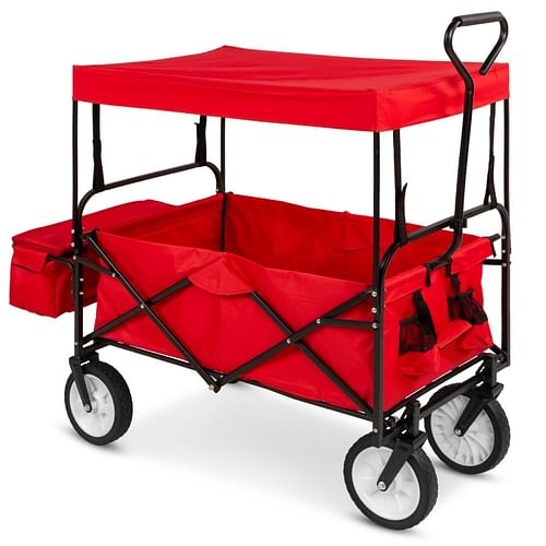 Collapsible Utility Wagon Cart Indoor/Outdoor with Canopy - Red - Free Shipping 