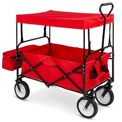 Collapsible Utility Wagon Cart Indoor/Outdoor with Canopy - Red - Free Shipping 