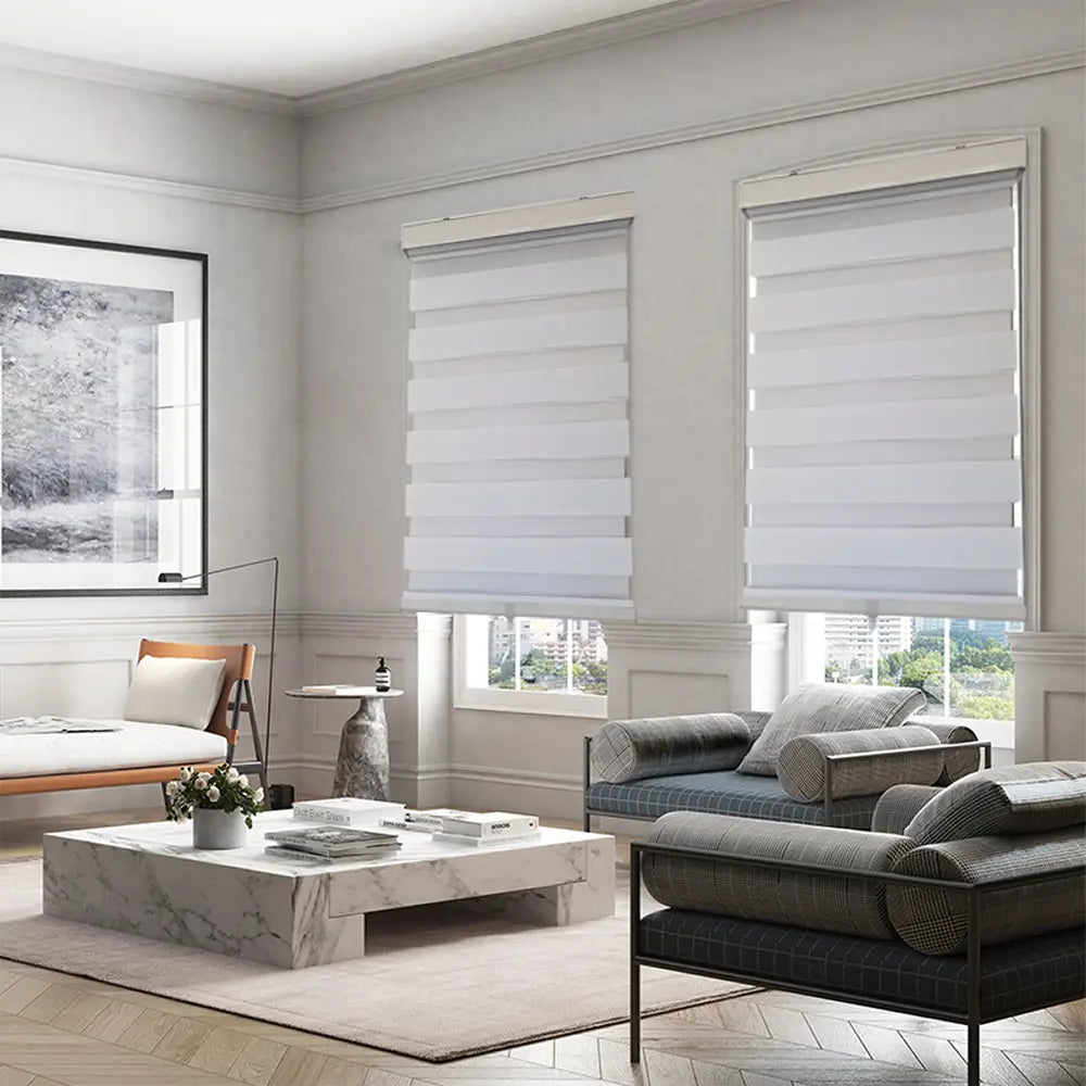 ITY CDNW-1 72 Olivia Stone Cordless Polyester Zebra Day-Night Blind 72"x84" in White