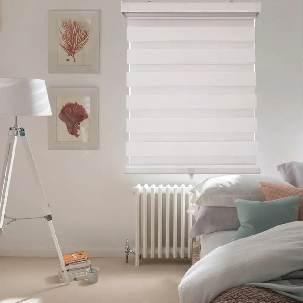 ITY CDNW-1 84 Olivia Stone Cordless Polyester Zebra Day-Night Blind 84"x84" in White