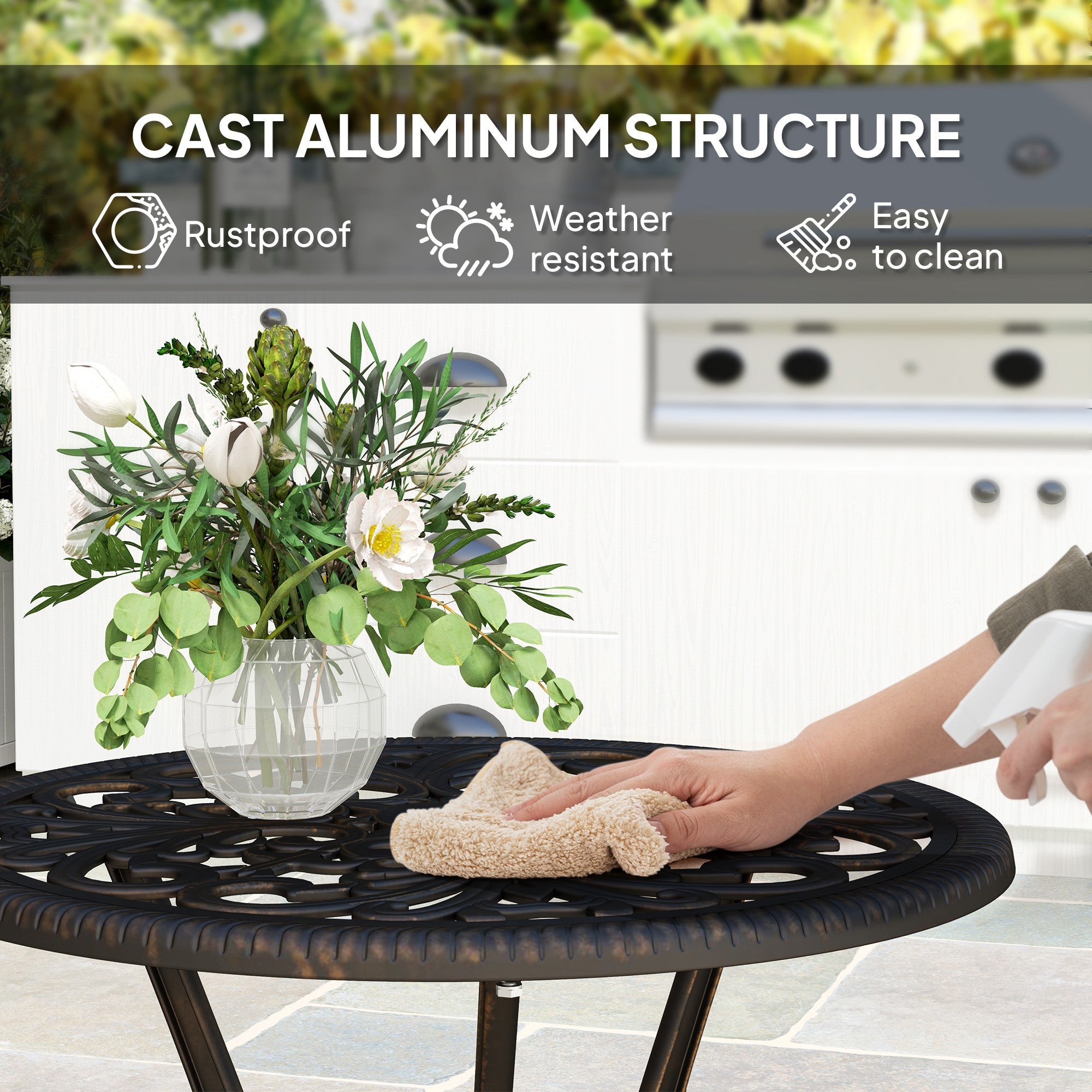 Outsunny 3 Pieces Cast Aluminum Bistro Set, Outdoor Patio Furniture Set with Umbrella Hole for Garden Balcony, Bronze 