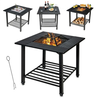 4 in 1 Square Fire Pit, Grill Cooking BBQ Grate, Ice Bucket, Dining Table - Free Shipping 