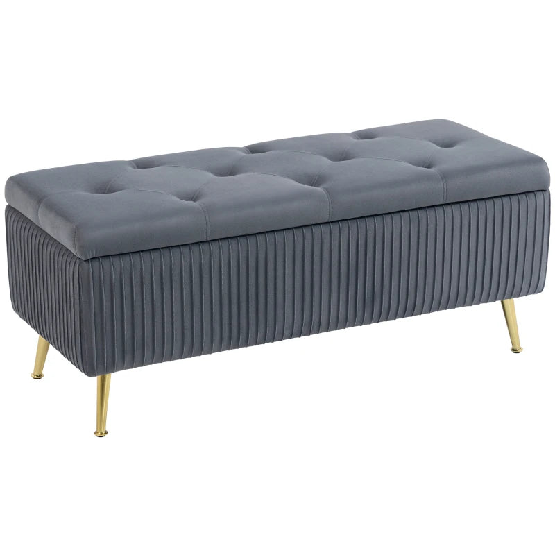 Storage Ottoman Bench, 43 Inch Large Storage Chest with Steel Legs and Padded Seat, Foot Rest, Load 485 lbs, Dark Grey