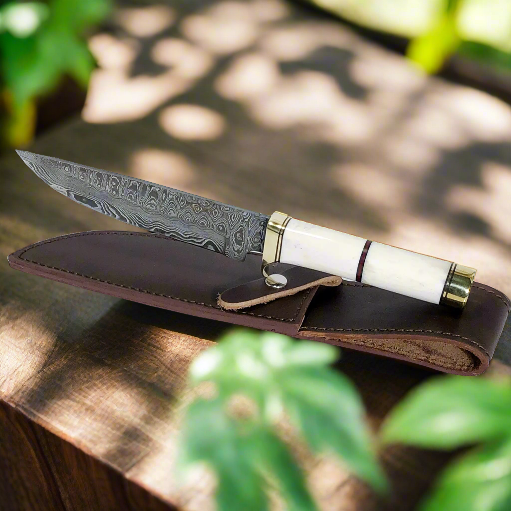 Haruto Bowie Knife - Camel Bone Handle 7.5 inch with Original leather Sheath 