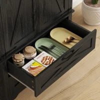Farmhouse Kitchen Pantry Storage Cabinet, 64" Freestanding Kitchen Pantry Cabinet with Drawers, Distressed Black