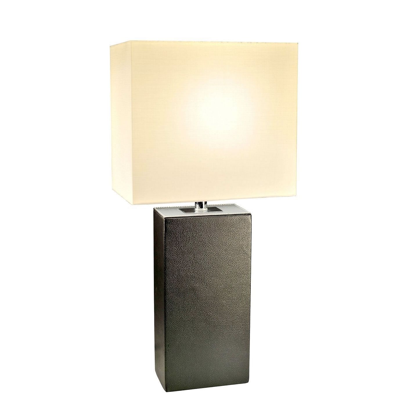 Contemporary Black Leather Table Lamp with White Fabric Shade - Free Shipping 