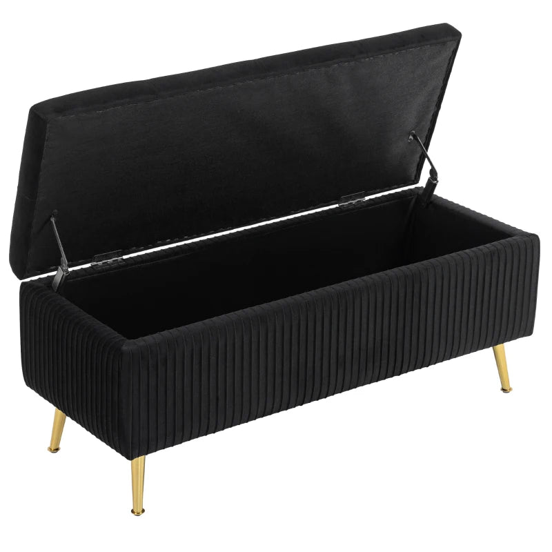 Storage Ottoman Bench, 43 Inch Large Storage Chest with Steel Legs and Padded Seat, Foot Rest, Load 485 lbs, Black