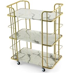 3 Tier Faux Marble Gold Rolling Bar Cart - Free Shipping 