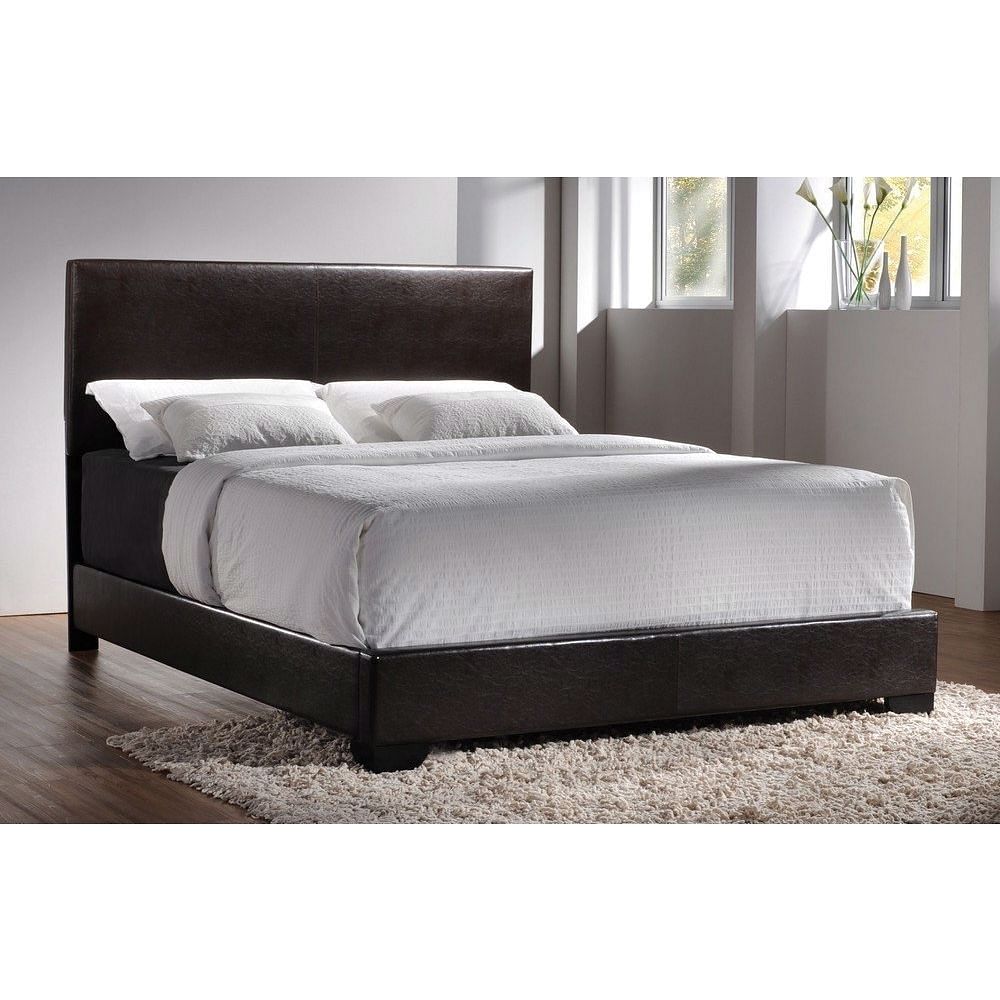 Queen size Dark Brown Faux Leather Upholstered Bed with Headboard - Free Shipping