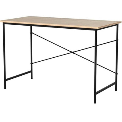 Modern Home Office Computer Desk Table with Black Metal Frame Wood Top in Oak - Free Shipping 
