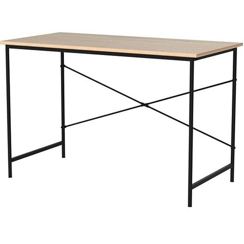 Modern Home Office Computer Desk Table with Black Metal Frame Wood Top in Oak - Free Shipping 