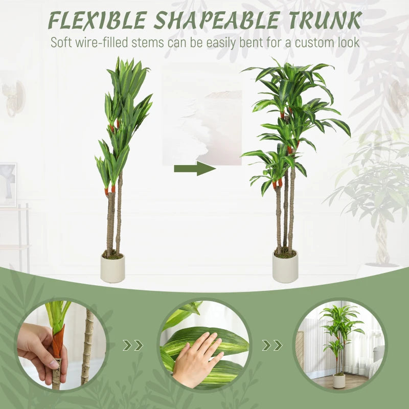 5FT Dracaena Fake Plant, Artificial Plant with Bendable Trunks for Home Office Decor, Green