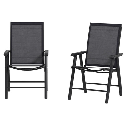 Outsunny 2-Piece Folding Chair Set for Relaxing on Patio Balcony Garden, Comfortable Outdoor Furniture with Armrests, Dark Grey 