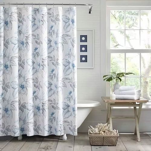 72-inch Tropical Botanical Floral Shower Curtain in 100-Percent Cotton Fabric - Free Shipping