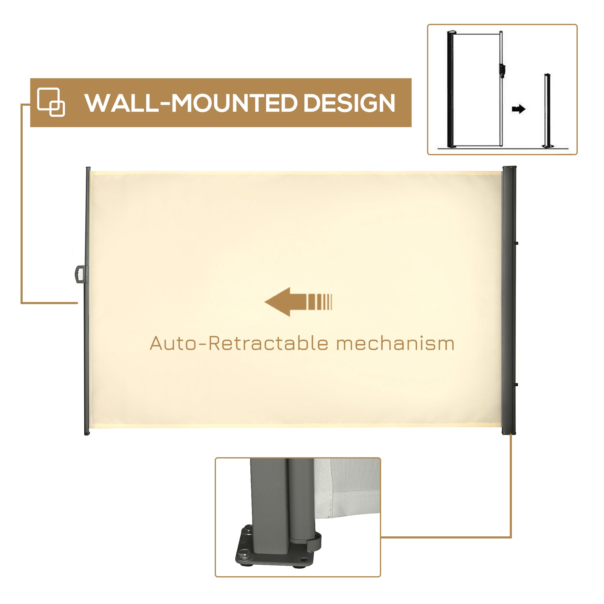 Outsunny Retractable Side Awning 118" x 79" UV Wind Resistant Outdoor Privacy Screen Folding Patio Cream White 