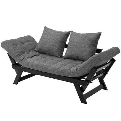 Charcoal/Black 3 In 1 Convertible Sofa Chaise Lounger Bed with  2 Large Pillows - Free Shipping 