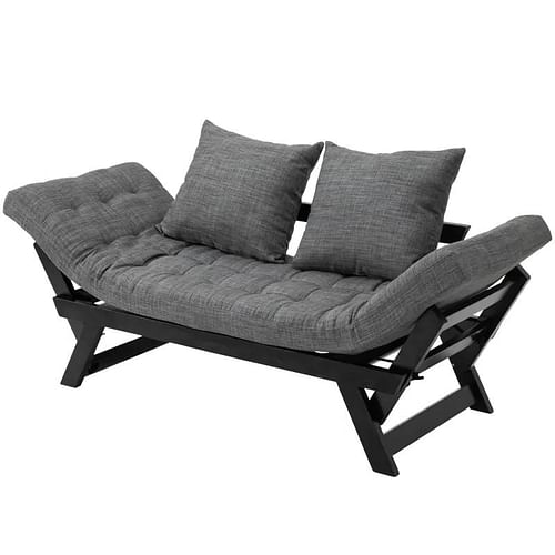 Charcoal/Black 3 In 1 Convertible Sofa Chaise Lounger Bed with  2 Large Pillows - Free Shipping