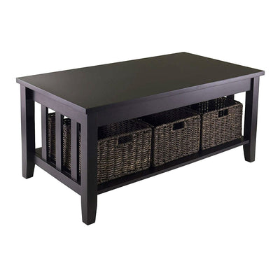 Espresso 2 Tier Coffee Occasional Table with 3 Storage Baskets - Free Shipping 
