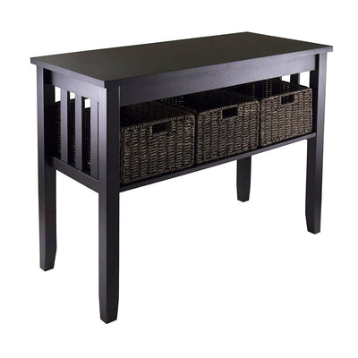 Espresso 2 Tier Entryway Hall Console Table with 3 Storage Baskets - Free Shipping 