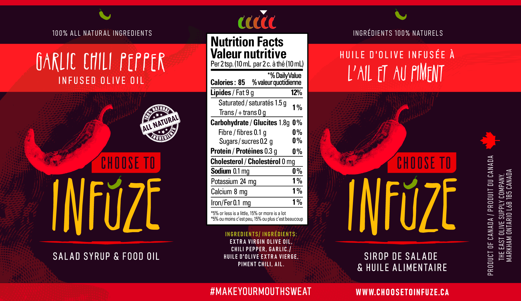 Garlic Chili Infused Olive Oil 150 ml (5 oz) 