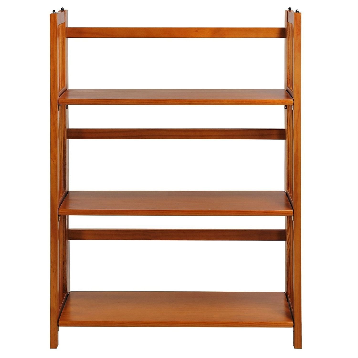 3-Shelf Folding Storage Shelves Bookcase in Honey Oak Finish - Free Shipping 