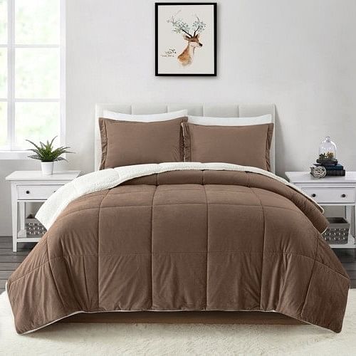 Queen Plush Microfiber Reversible Comforter Set in Chocolate - Free Shipping