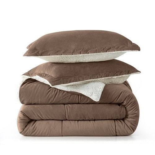 Queen Plush Microfiber Reversible Comforter Set in Chocolate - Free Shipping