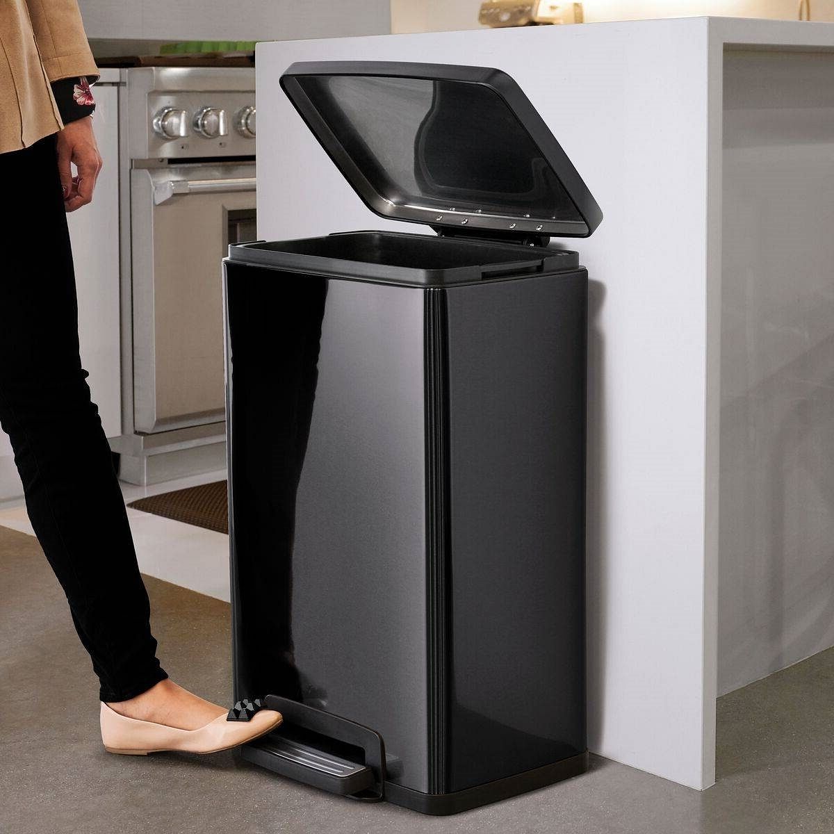 Stainless Steel 13-Gallon Kitchen Trash Can with Step Lid Charcoal Black Grey - Free Shipping