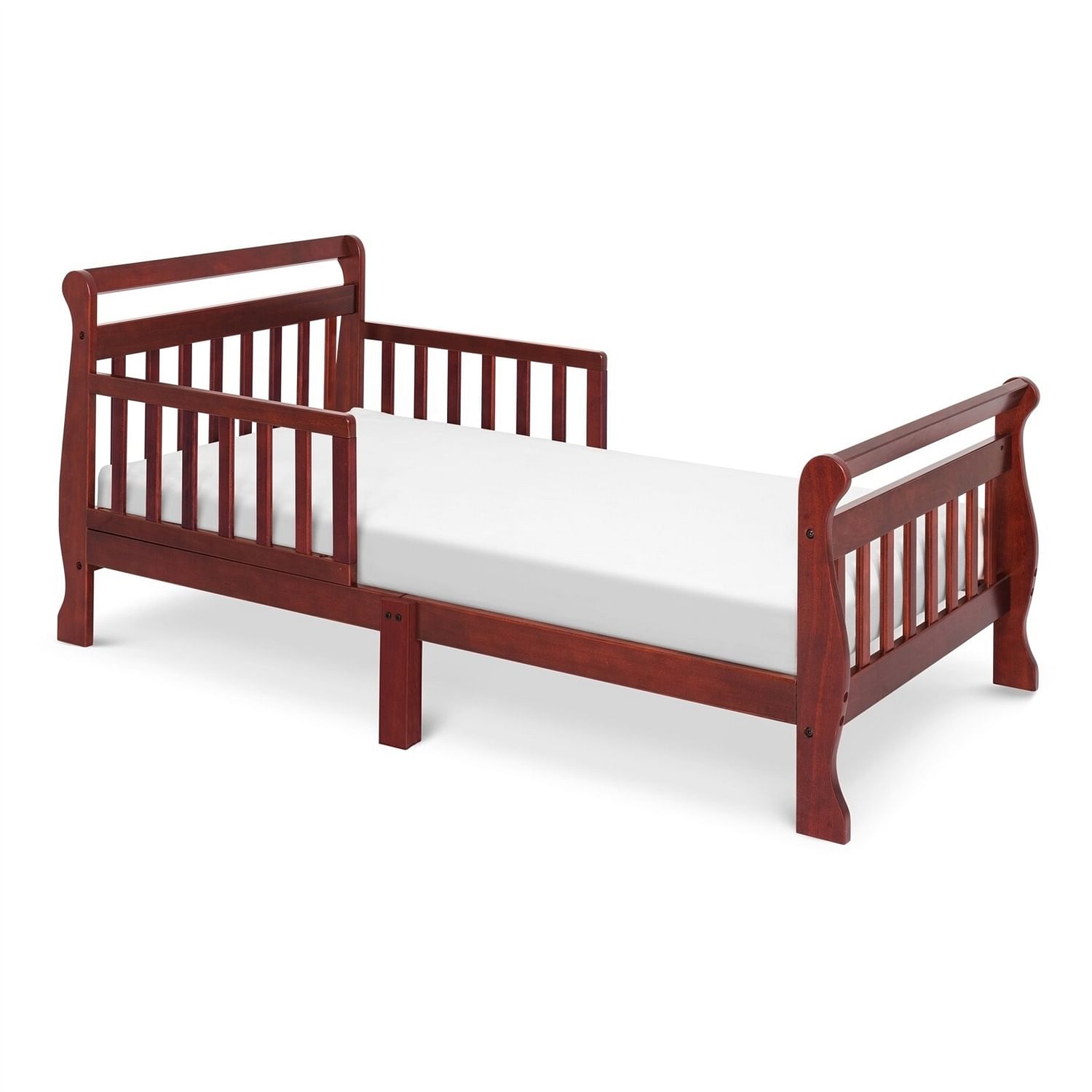 Cherry Modern Slatted Guard Rails Toddler Sleigh Bed - Free Shipping