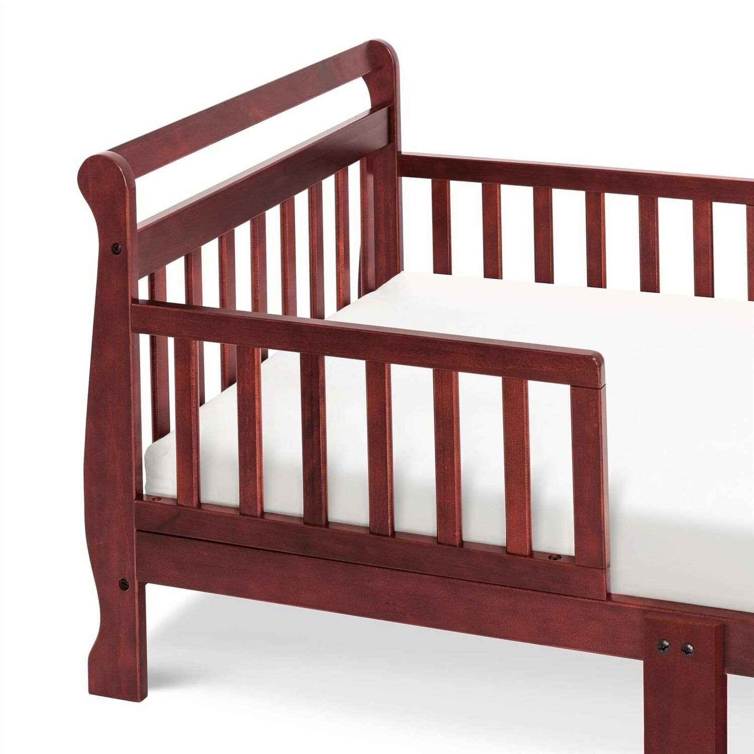 Cherry Modern Slatted Guard Rails Toddler Sleigh Bed - Free Shipping