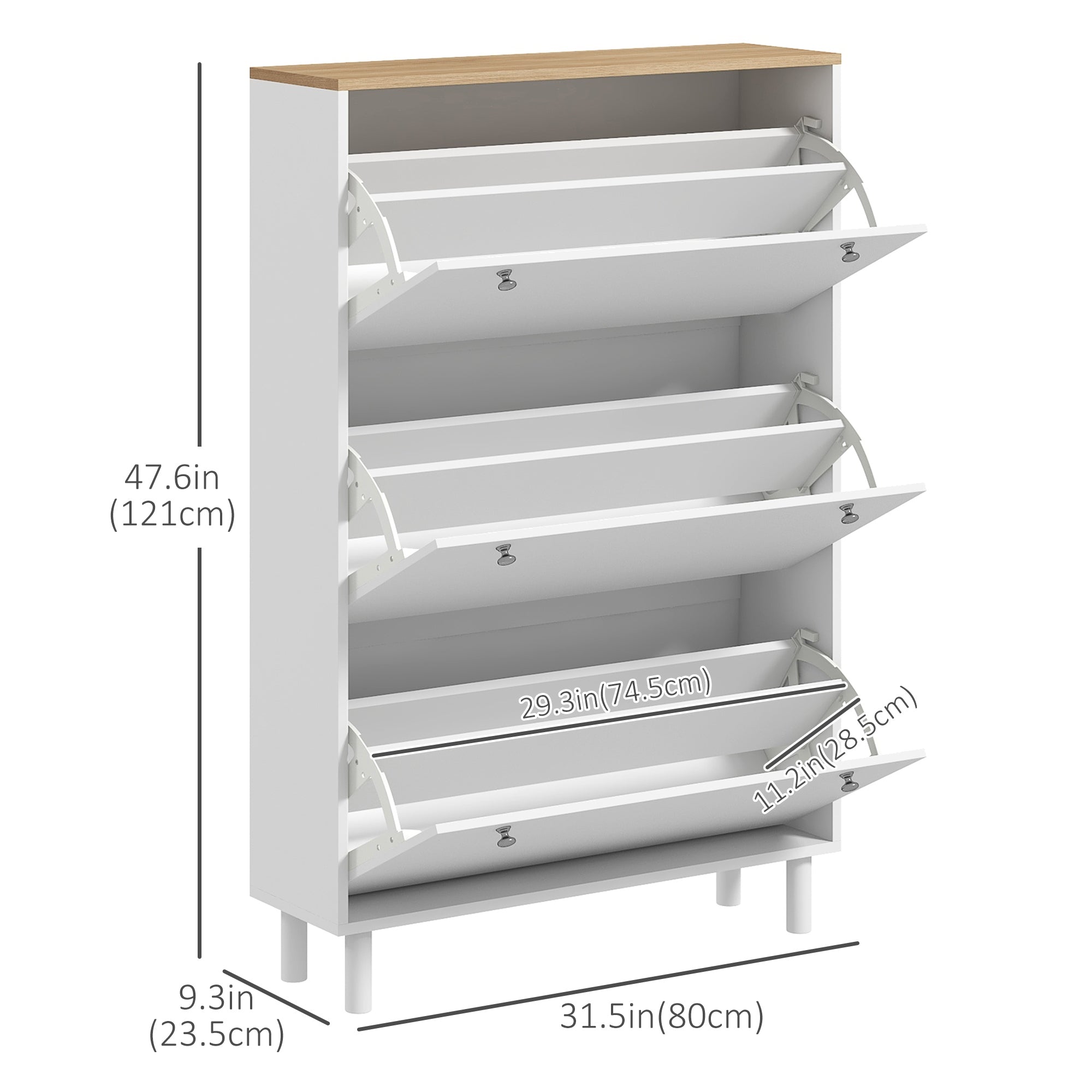 HOMCOM Narrow Shoe Storage Cabinet 3 Flip Drawers Adjustable Shelves Organizer for 24 Pairs White 
