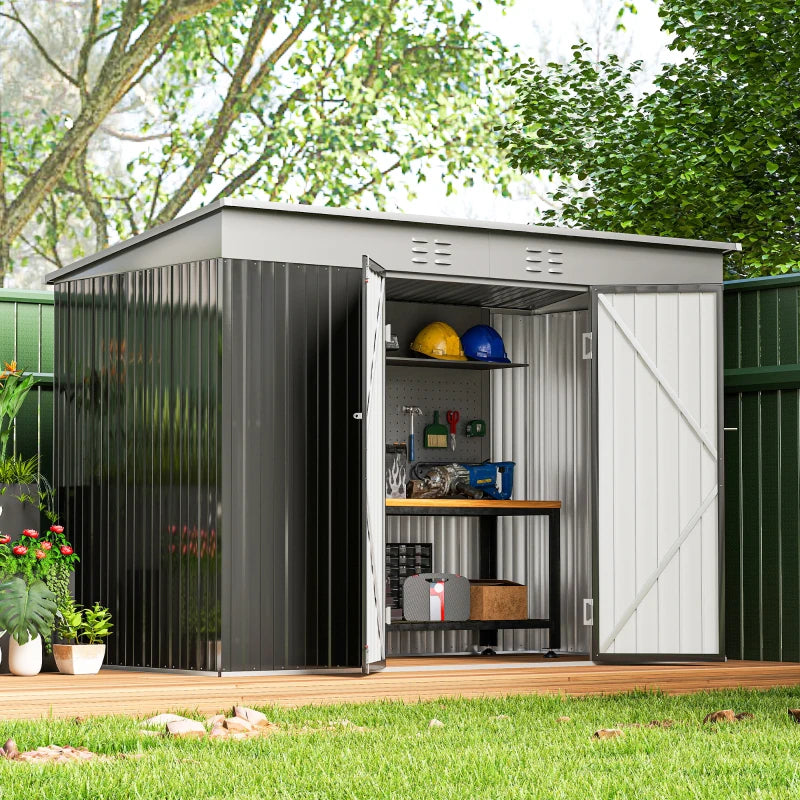 9' x 4' Galvanized Steel Garden Storage Shed with Lockable Doors, Gloves and 2 Air Vents for Backyard, Patio, Lawn