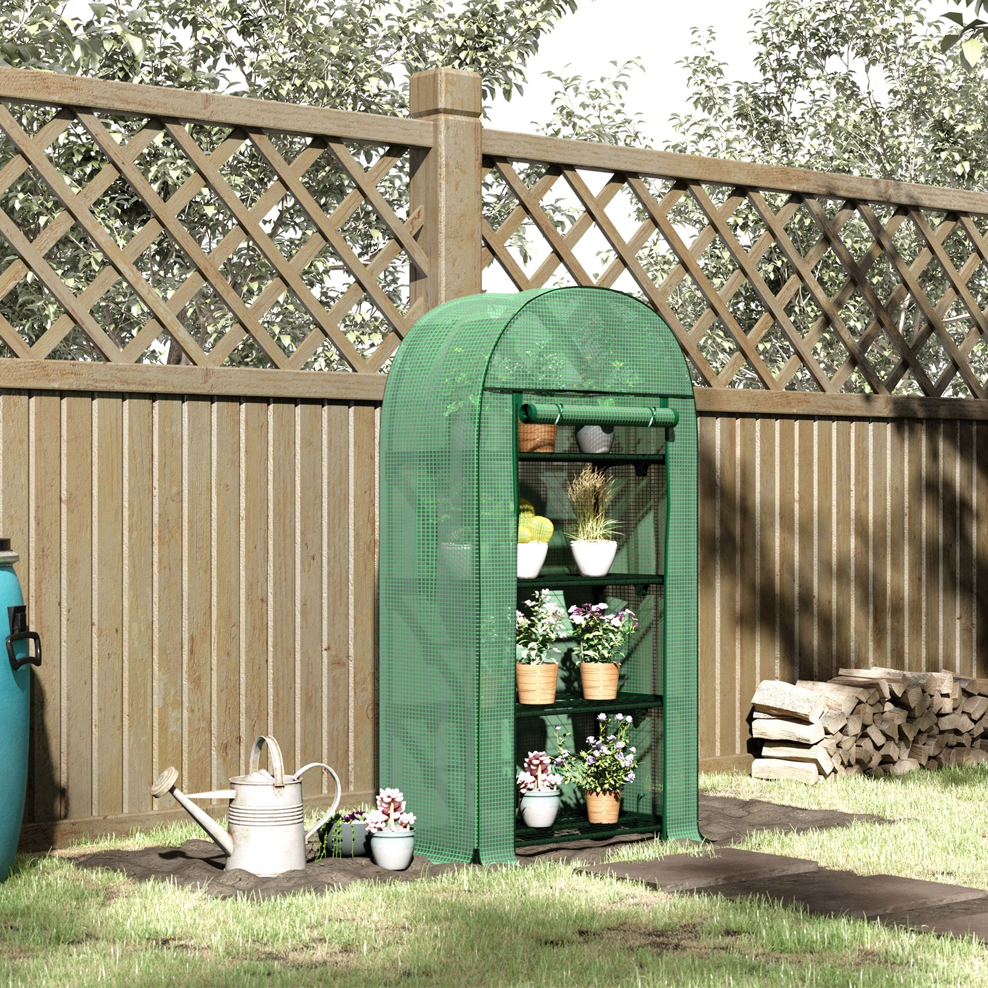 Outsunny Outdoor Mini Grow Station Nursery: Portable Green Dwelling with Shelves Zippered Door PE Cover 31.5" x 19.3" x 63" Green 