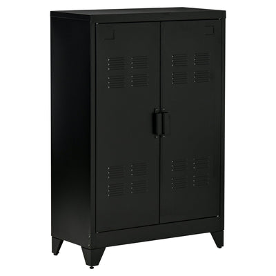 HOMCOM Storage Solution: 3-Tier Steel Storage Cabinet with 2 Louvered Doors, Black Finish for Office Garage Warehouse 