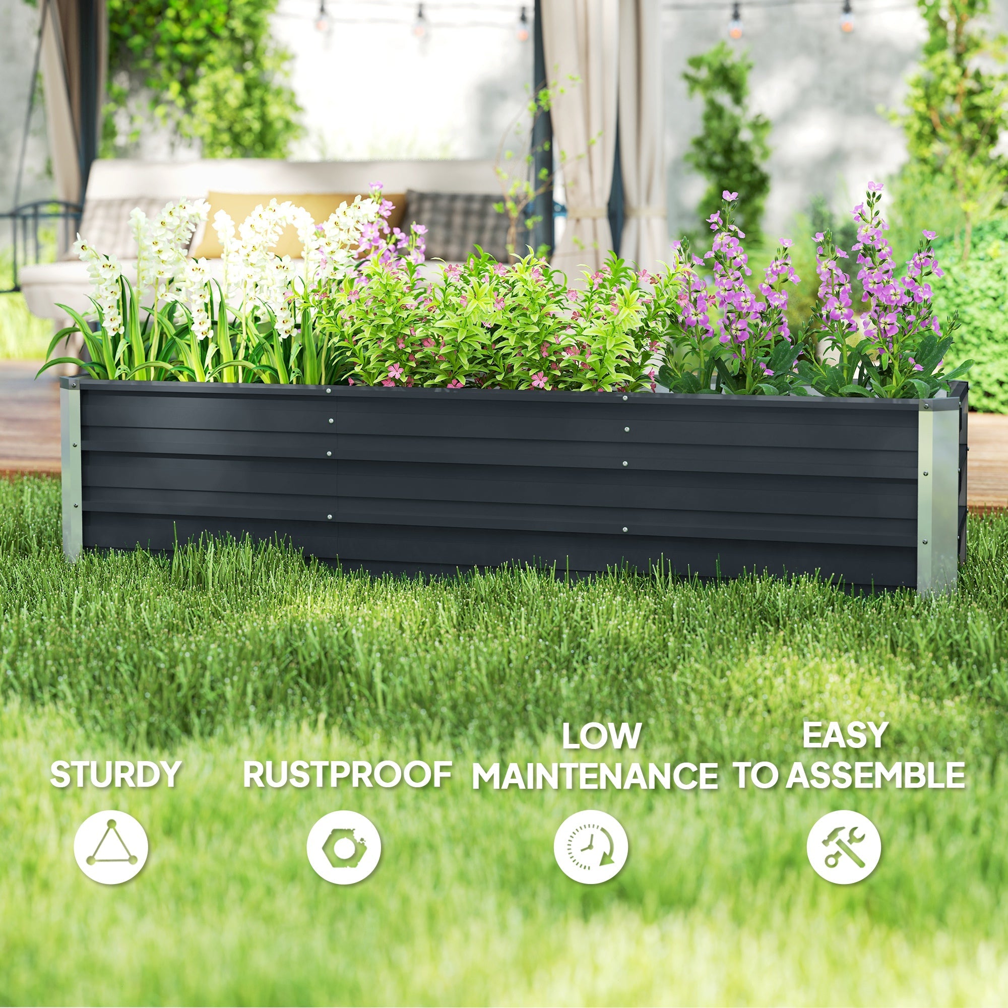 Outsunny Galvanized Raised Garden Bed, Elevated Large Metal Planter Box w/ Install Gloves for Backyard, Patio to Grow Vegetables, Herbs, and Flowers, Dark Grey 