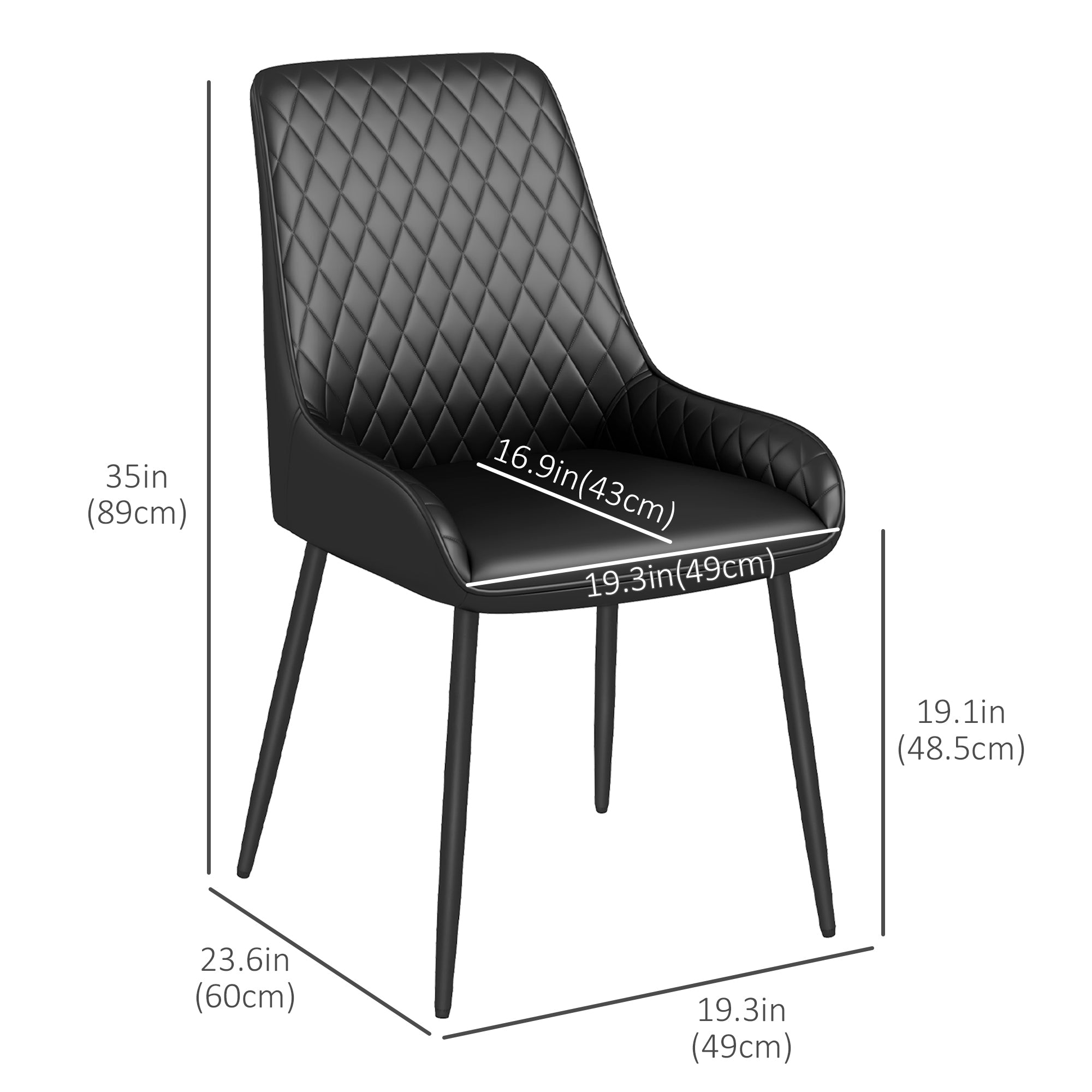 HOMCOM Contemporary Dining Chairs Set of 4 Black PU Leather Metal Legs for Dining Room Living Space 
