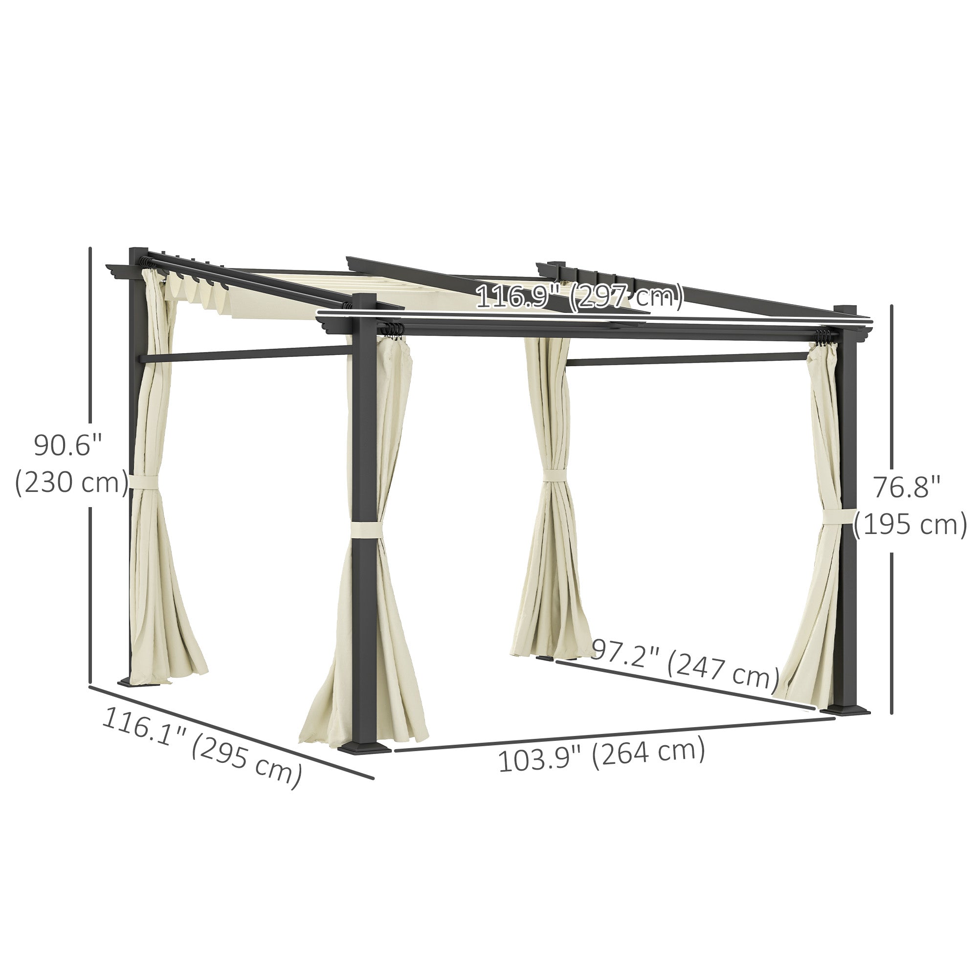 Outsunny Metal Pergola with Sliding Roof Canopy, Retractable Pergola Canopy, 10' x 10', Beige 