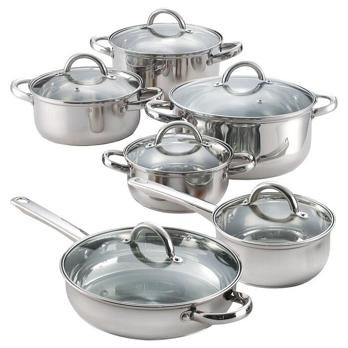 12 Piece Cool Touch Stainless Steel Cookware Set - Free Shipping