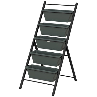 Outsunny 5-Tier Vertical Garden Planter Outdoor Plant Stand with 5 Container Boxes for Vegetables Flowers Grey 