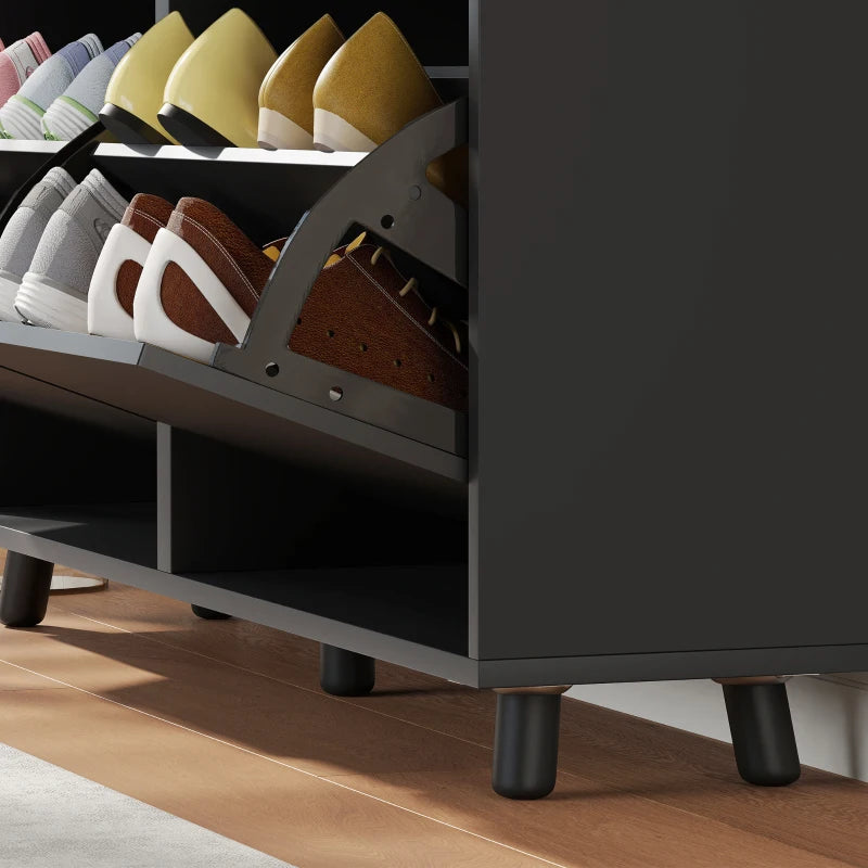 Narrow Shoe Cabinet, Shoe Storage Cabinet with 4 Flip Drawers and Adjustable Shelves for 16 Pairs of Shoes, Black