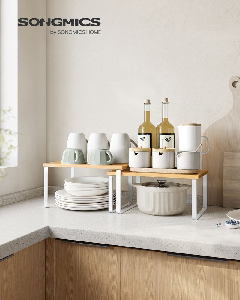SONGMICS Kitchen Counter Shelves Set – Adjustable Countertop & Cabinet Organizer