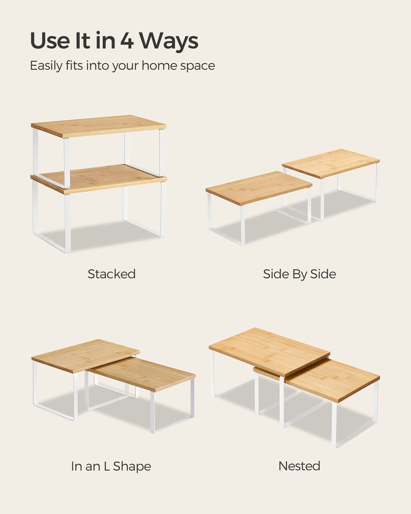 SONGMICS Kitchen Counter Shelves Set – Adjustable Countertop & Cabinet Organizer