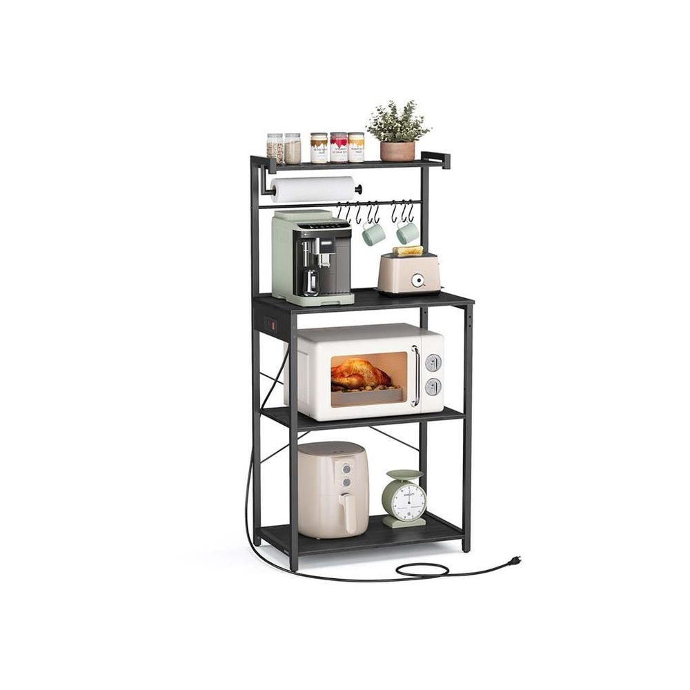 VASAGLE 4-Tier Kitchen Baker's Rack with Power Outlet, 8 S-Hooks & Paper Towel Holder