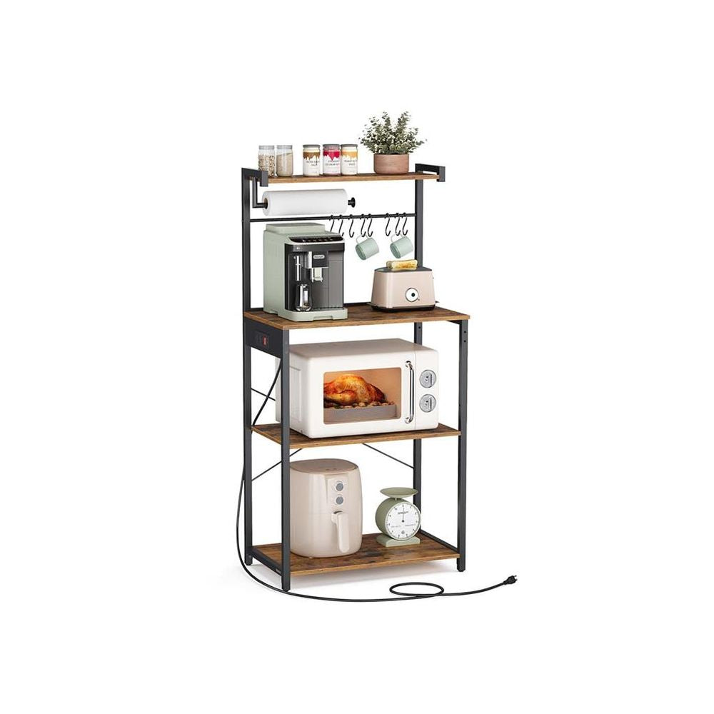 VASAGLE 4-Tier Kitchen Baker's Rack with Power Outlet, 8 S-Hooks & Paper Towel Holder