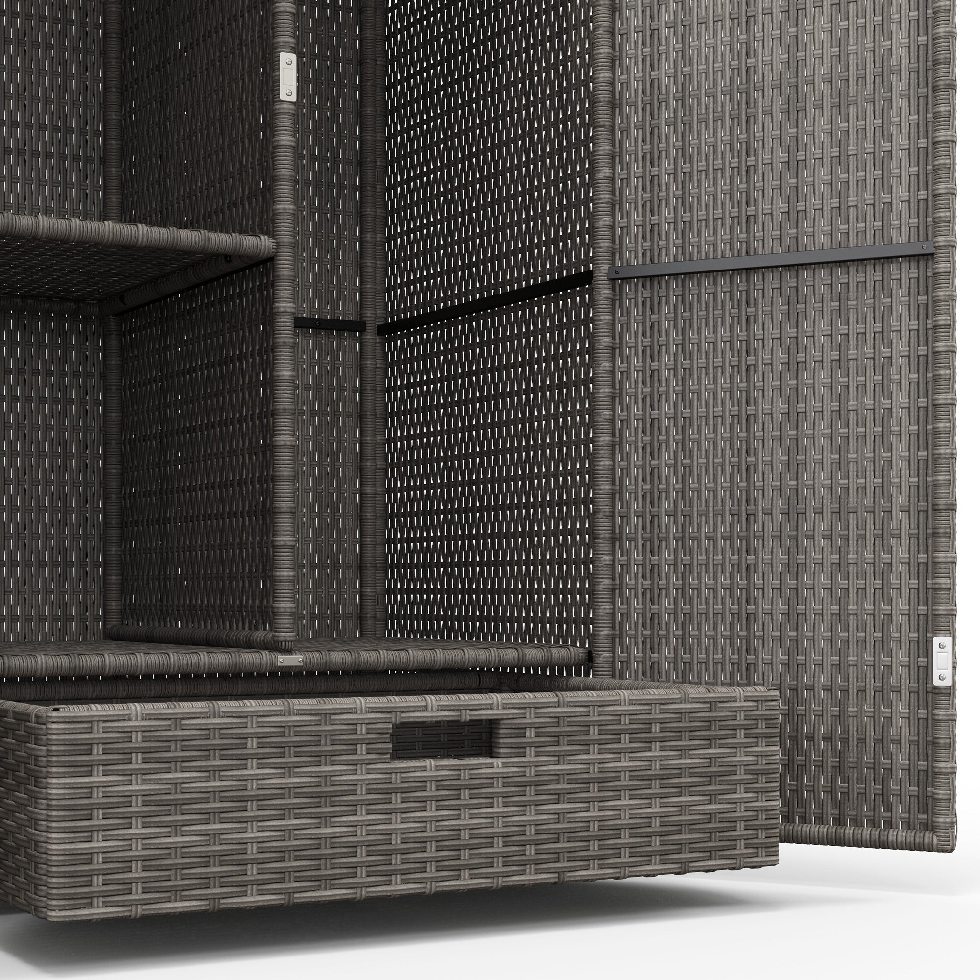 Outsunny Wicker Outdoor Storage Cabinet, 2-Door Rattan Pool Towel Storage Cabinet with Drawer & Removable Shelf, Dark Grey 
