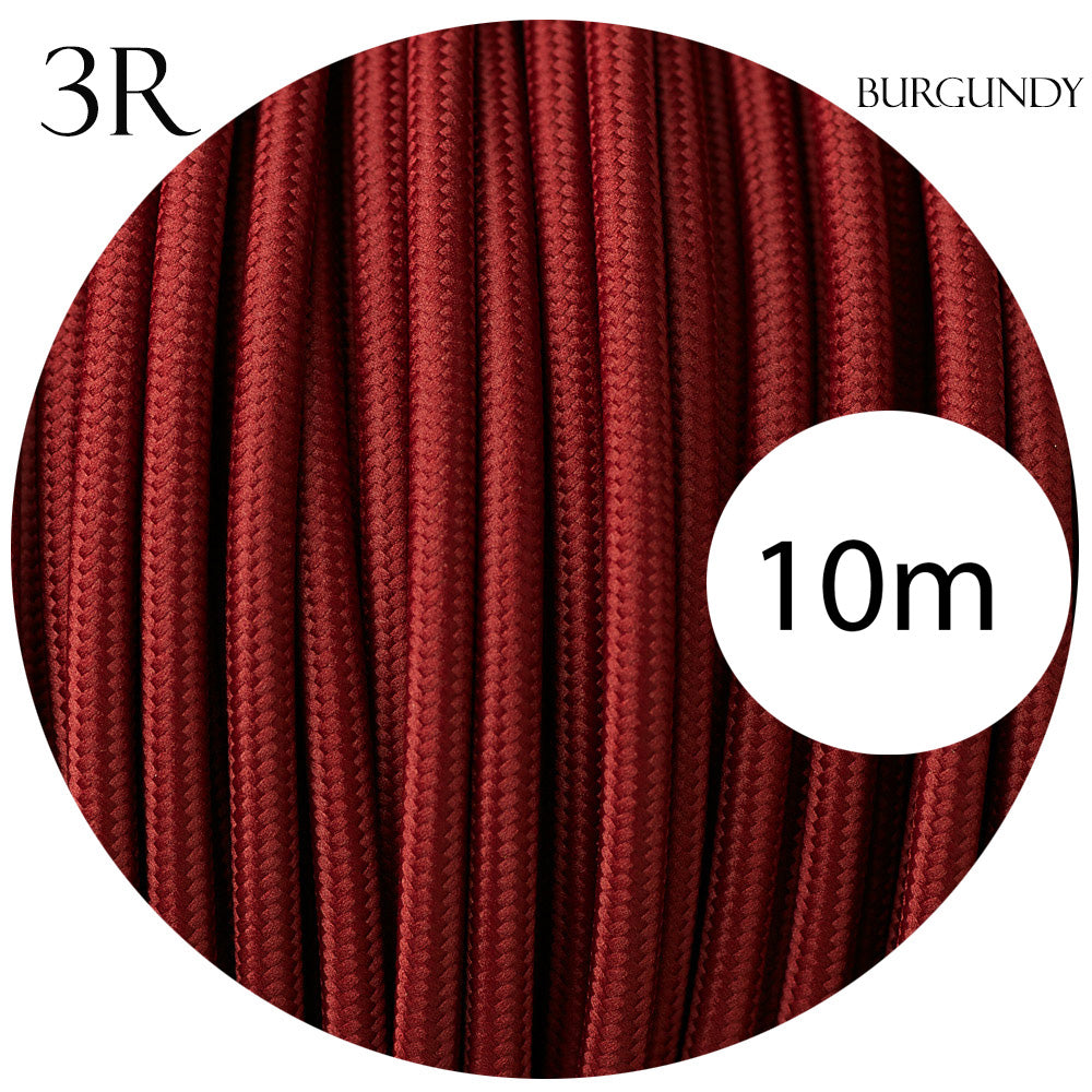 3 Core Round Flex Electrical Fabric Cable Burgundy~2112