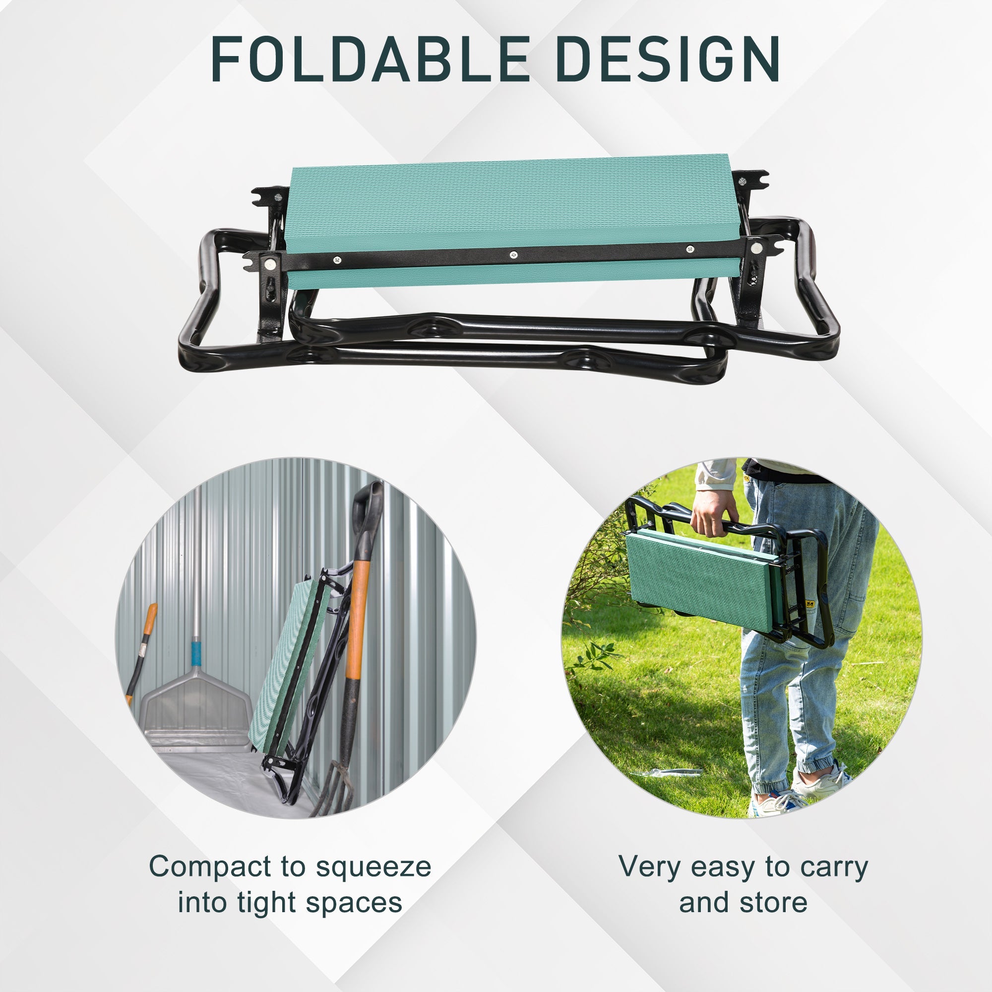 Outsunny Garden Kneeler and Seat Stool Folding Gardening Chair with Thick Pad Handles 