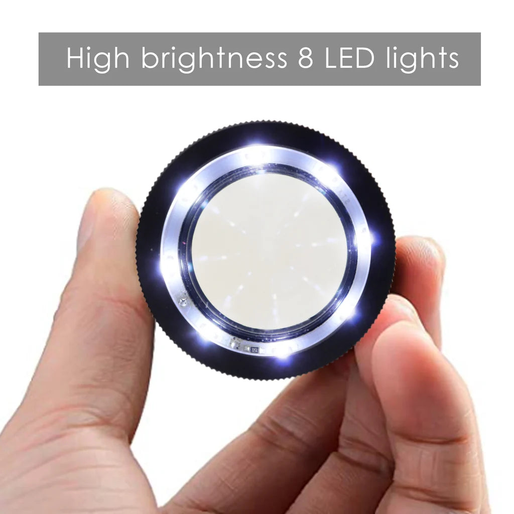 10x Magnification Scale Loupe with 8 LED Lights & 4 Interchangeable Glass Reticle Scales